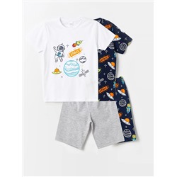 LC Waikiki Пижамный комплект с короткими рукавами и шортами для мальчика с круглым вырезом и принтом, 2 предмета