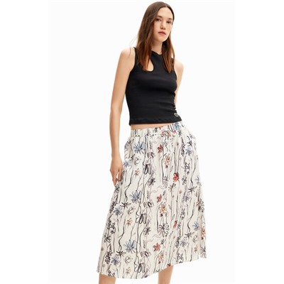 Illustrated floral midi skirt