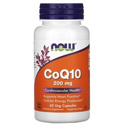 NOW Foods, коэнзимQ10, 200 мг, 60 растительных капсул