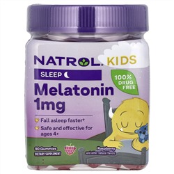 Natrol, Kids, жевательная добавка с мелатонином, для детей от 4 лет, с малиновым вкусом, 1 мг, 90 жевательных таблеток