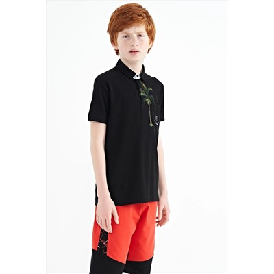 TOMMYLIFE Черная футболка стандартного кроя с карманами и карманами для мальчиков — 11144