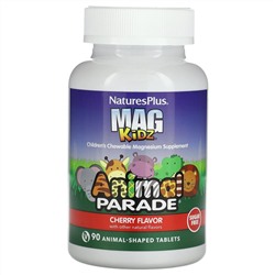 NaturesPlus, MagKidz, Animal Parade, жевательные таблетки с магнием для детей, вишня, 90 таблеток в форме животных