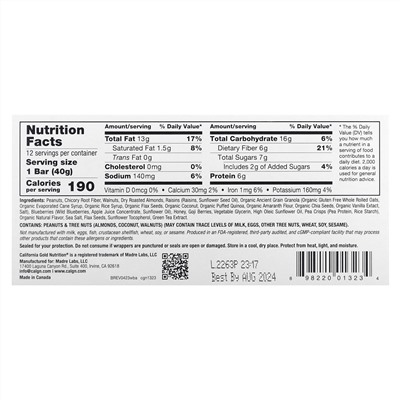 California Gold Nutrition, батончики-мюсли с дикой голубикой и миндалем, 12 шт. по 40 г (1,4 унции)