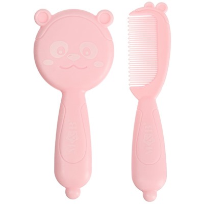 Набор для ухода за волосами: расческа и щетка «Мишка»,  цвет розовый