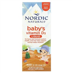 Nordic Naturals, Детский витамин D3, жидкий, 10 мкг (400 МЕ), 22,5 мл (0,76 жидк. Унции)