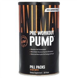 Animal, Pre Workout Pump, предтренировочный комплекс, пакетики с таблетками, 30 пакетиков