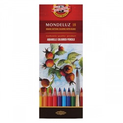 Карандаши цветные акварельные 18 цветов, дерево, шестигранный, картонная коробка Mondeluz Koh-i-noor 3717/18