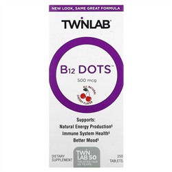 Twinlab, B-12 Dots, вишня, 500 мкг, 250 таблеток