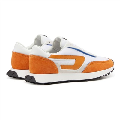 Sneakers Racer - cuero - logo - blanco y naranja
