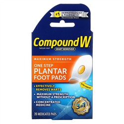 Compound W, Wart Remover, One Step Plantar Foot Pads, Maximum Strength, 20 Medicated Pads