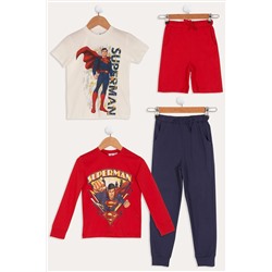 Детский комплект из 4 предметов: футболка, шорты и брюки с принтом Супермена For You