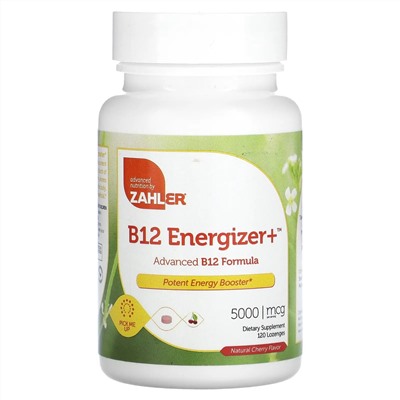 Zahler, B12 Energizer +, улучшенная формула витамина B12, натуральная вишня, 5000 мкг, 120 пастилок