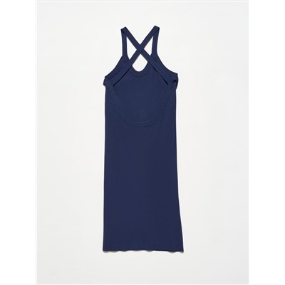 90151 Трикотажное платье с заниженной передней частью, темно-синий