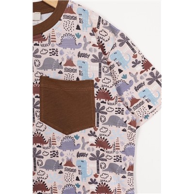 Zepkids Детальная коричневая футболка с карманами и аппликацией для мальчиков