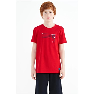 TOMMYLIFE Красная футболка стандартного кроя с круглым вырезом и принтом для мальчиков — 11145