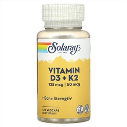 Соларай, витамины D3 и K2, без сои, 120 вегетарианских капсул