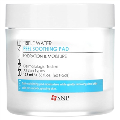 SNP, LAB+, Triple Water Peel Soothing Pad, 60 Pads, 4.56 fl oz (135 ml)