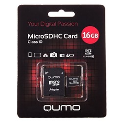 Карта флэш-памяти MicroSD 16 Гб Qumo +SD адаптер (class 10)
