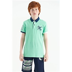 TOMMYLIFE Футболка для мальчиков цвета воды зеленого цвета с вышивкой на груди и стандартным узором с воротником-поло - 11086