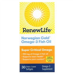 Renew Life, Рыбий жир с омега-3 Norwegian Gold, 1045 мг, 30 мягких таблеток с кишечнорастворимой оболочкой