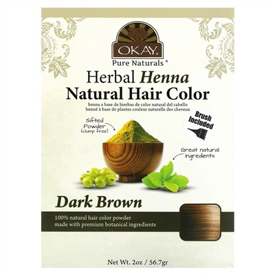 Okay Pure Naturals, Herbal Henna Natural Hair Color, Dark Brown, 2 oz (56.7 g)