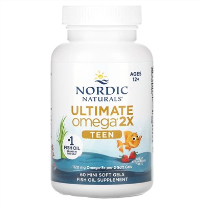 Nordic Naturals, Teen, Ultimate Omega 2X, для подростков от 12 лет, со вкусом клубники, 60 миникапсул