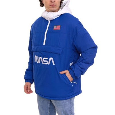 К1Х | Мужская куртка с капюшоном Kickz NASA Urban Hooded, стильная переходная куртка с карманом-кенгуру1193-1253-4027 синяя