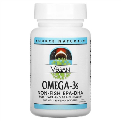 Source Naturals, Vegan Omega-3s EPA-DHA, 300 мг, 30 мягких таблеток