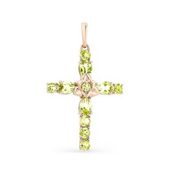 Золотой крест с натуральными хризолитами - 04-1-024-08