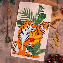 Полотенце кухонное новогоднее «Доляна» Family of tigers 35х60 см, 160 г/м2