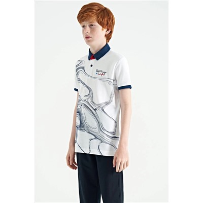 TOMMYLIFE Белая футболка стандартного кроя с принтом и воротником-поло для мальчиков — 11165