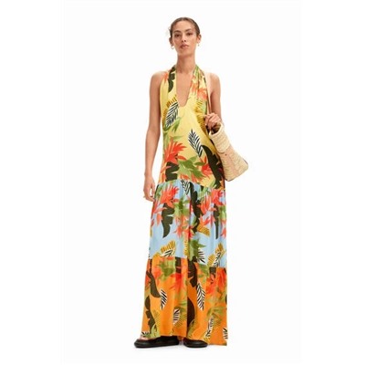 Tropical halter neck maxi dress