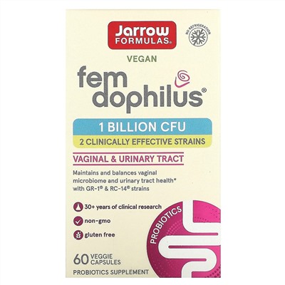 Jarrow Formulas, Fem Dophilus, добавка для женщин, 60 растительных капсул