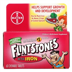 Флинтстоунс, Детский поливитамин с железом, фруктовые вкусы, 60 жевательных таблеток