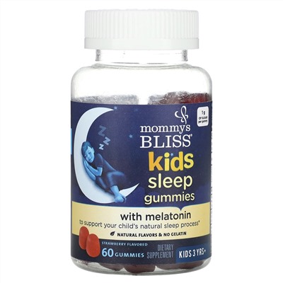 Mommy's Bliss, жевательные таблетки для сна с мелатонином, для детей от 3 лет, клубничный вкус, 60 жевательных таблеток