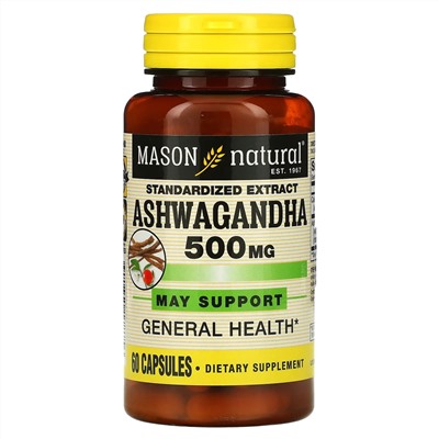 Mason Natural, Ashwagandha, 500 mg, 60 Capsules