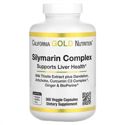 California Gold Nutrition, комплекс с силимарином, экстракт расторопши и одуванчик, артишок, куркумин C3 Complex, имбирь и BioPerine, 360 растительных капсул