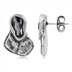 Pendientes Croco tears - baño en plata - cristales Swarovski® Elements - gris oscuro y plateado