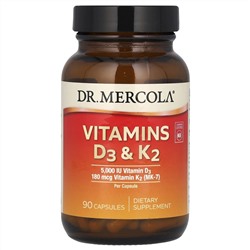 Dr. Mercola, витамины D3 и K2, 90 капсул