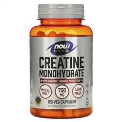 NOW Foods, Sports, моногидрат креатина, 750 мг, 120 растительных капсул