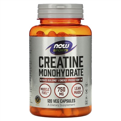 NOW Foods, Sports, моногидрат креатина, 750 мг, 120 растительных капсул