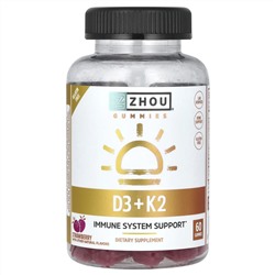 Zhou Nutrition, D3 и K2, жевательные таблетки, со вкусом клубники, 60 жевательных таблеток