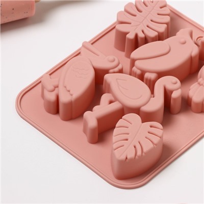 Форма силиконовая для выпечки Доляна «Тропики», 18×14×2,5 см, цвет розовый