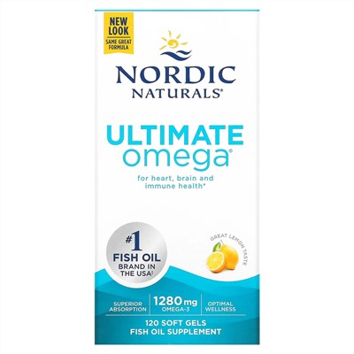 Nordic Naturals, Ultimate Omega, высокоэффективные омега-3 кислоты, со вкусом лимона, 1280 мг, 120 капсул (640 мг в 1 капсуле)