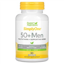 Супер Нутришн, SimplyOne, мультивитамины и полезные травы для мужчин старше 50 лет, без железа, 90 таблеток