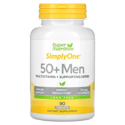 Супер Нутришн, SimplyOne, мультивитамины и полезные травы для мужчин старше 50 лет, без железа, 90 таблеток