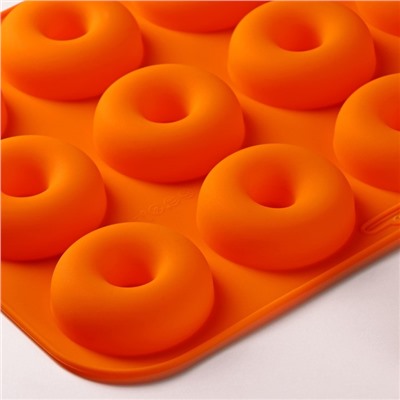 Форма для выпечки Доляна «Сладости.Пончик», силикон, 33×25×2 см, 12 ячеек, d=6,8 см, цвет МИКС