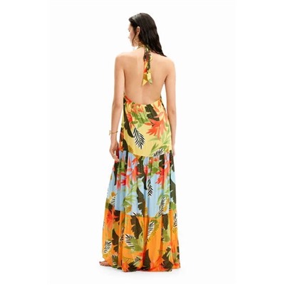 Tropical halter neck maxi dress