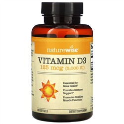 NatureWise, Vitamin D3, 125 mcg (5,000 IU), 360 Softgels