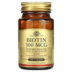 Solgar, Биотин, 300 мкг, 100 таблеток